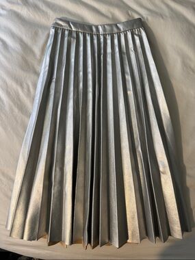 Zara Metallic Silver Pleated Midi Skirt